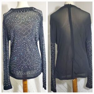 Black Semi Sheer Studded Top Size 1X